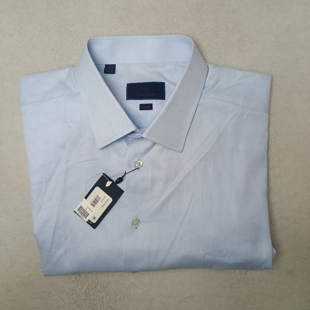David Donahue Shirt Mens 19 34 35 Blue Button-Up Long Sleeve Trim Cotton Dress